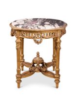 A LATE 19TH CENTURY FRENCH GILTWOOD AND MARBLE GUERIDON