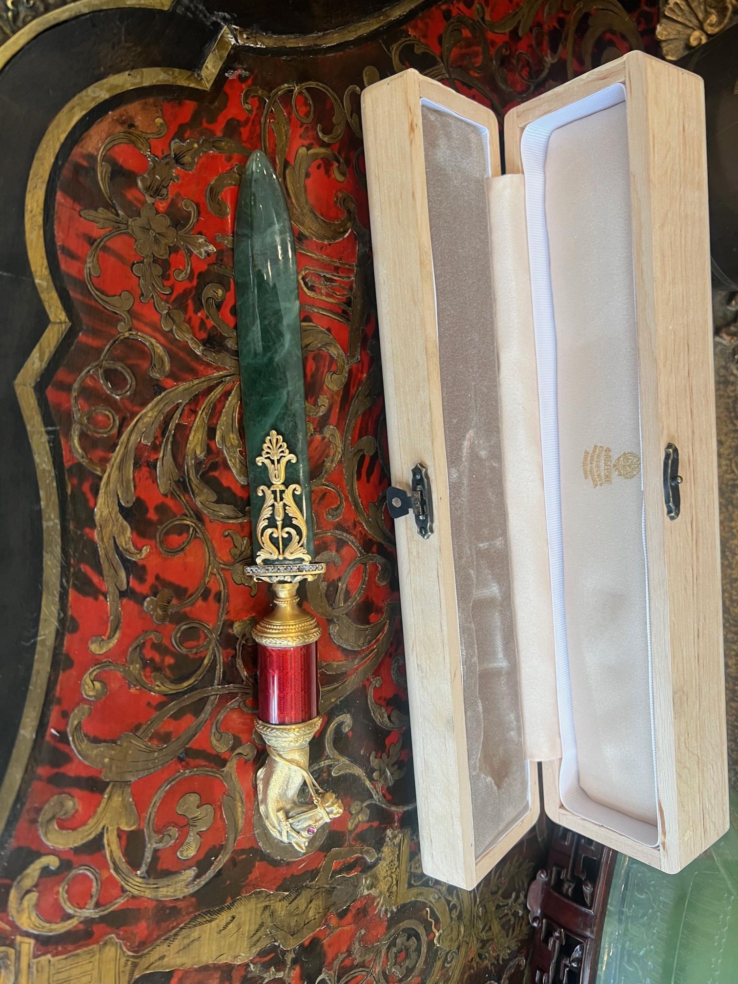 A FABERGE STYLE SILVER GILT, DIAMOND SET AND ENAMELLED LETTER KNIFE - Image 4 of 5