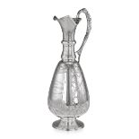 A FINE 19TH CENTURY AESTHETIC MOVEMENT SOLID STERLING SILVER WINE JUG, C. 1879