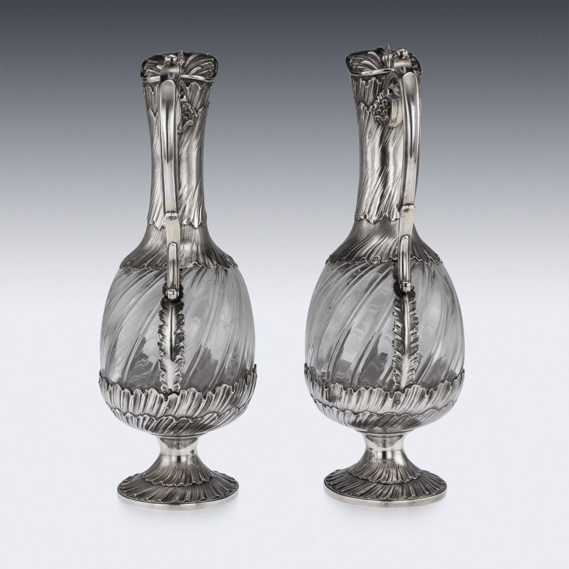 MAISON ODIOT: A PAIR OF 19TH CENTURY SILVER AND GLASS CLARET JUGS CIRCA 1890 - Image 3 of 16