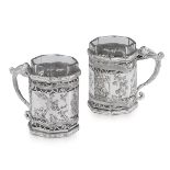 A PAIR OF 19TH CENTURY CHINESE EXPORT SILVER TEA GLASS HOLDERS, CANTON C.1880