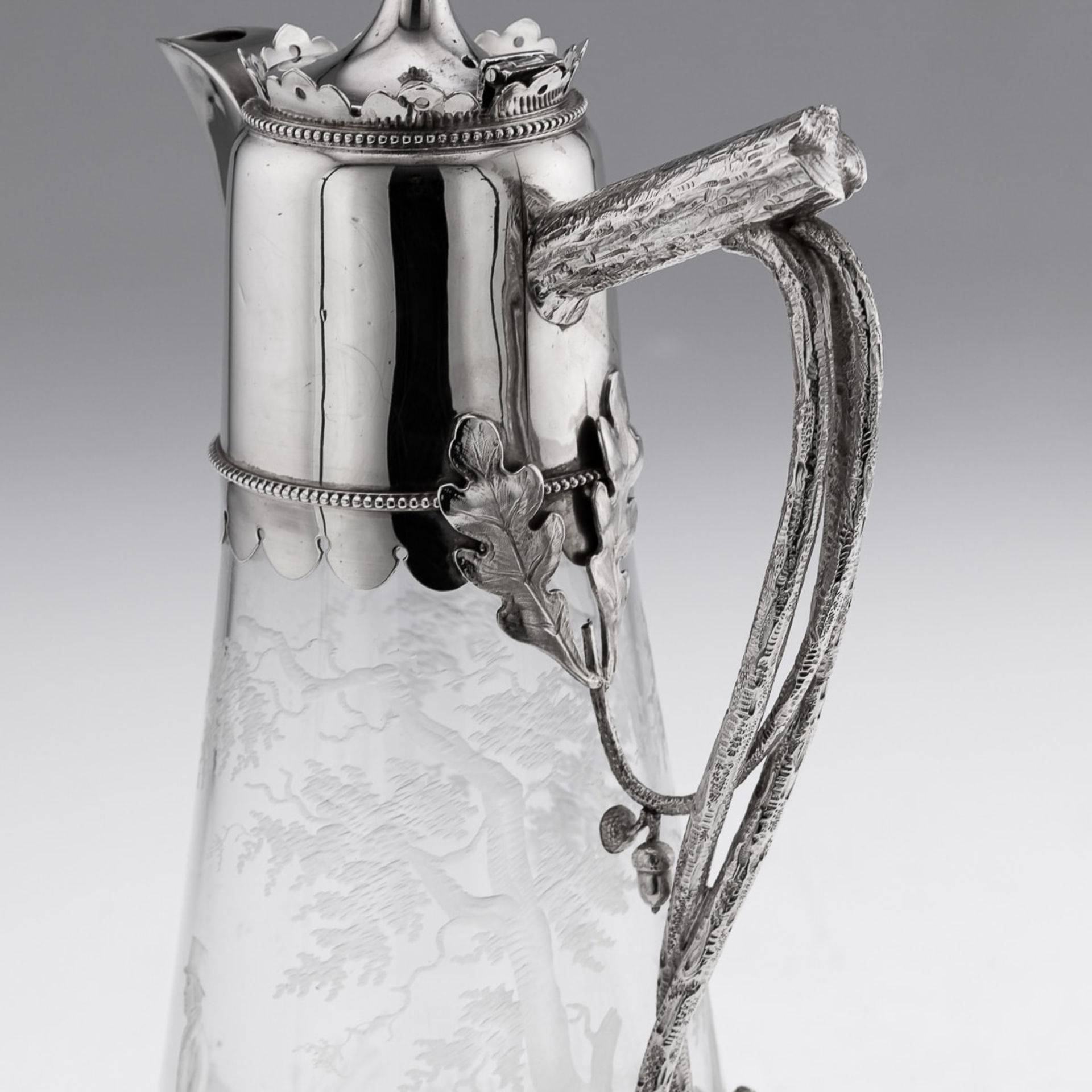 A 19TH CENTURY SILVER AND GLASS HUNTING CLARET JUG C. 1887 - Image 26 of 30