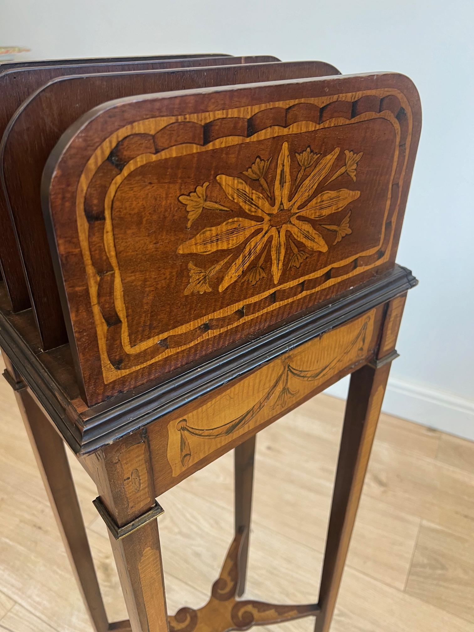 A LATE 19TH CENTURY SHERATON REVIVAL MARQUETRY LETTER HOLDER - Image 3 of 5