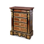 A FINE LATE 19TH CENTURY BOULLE STYLE TORTOISESHELL AND CUT BRASS CHEST OF DRAWERS