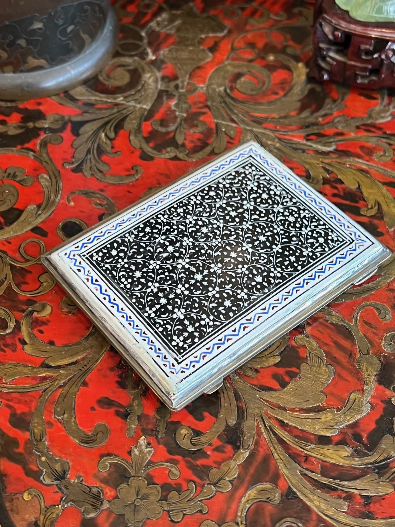 A PERSIAN SILVER AND ENAMEL DOUBLE SIDED CIGARETTE CASE - Image 3 of 3