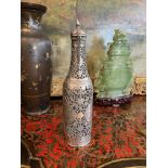 A 19TH CENTURY PERSIAN SILVER AND GLASS FLASK