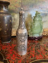 A 19TH CENTURY PERSIAN SILVER AND GLASS FLASK