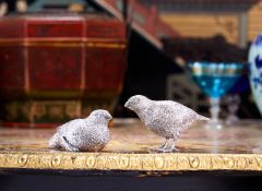 A PAIR OF STERLING SILVER MODELS OF QUAIL BY WILLIAM COMYNS & SONS LTD, LONDON, C. 1988