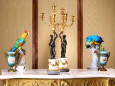 A FINE PAIR OF LATE 18TH / EARLY 19TH CENTURY GILT AND PATINATED BRONZE CANDELABRA
