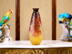 EMILE GALLE: A LARGE OVERLAID AND ETCHED GLASS VASE CIRCA 1920