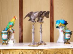 A MASSIVE PAIR OF EARLY 20TH CENTURY GERMAN SILVER AND SILVER GILT MODELS OF EAGLES