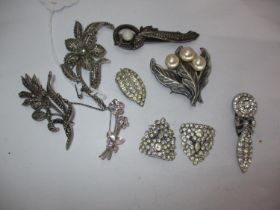 Selection of Silver Marcasite and Other Brooches