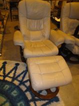 Morris Furniture Beige Leather Lounge Chair with Stool