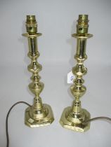 Pair of Victorian Brass Candlesticks Fitted as Lamps