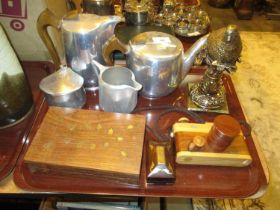 Picquot 4 Piece Tea Service, Two Boxes, Brooches, Coins etc