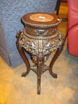 Chinese Ornately Carved Rosewood and Marble Top Plant Table