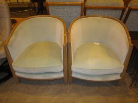 Pair of Oak Frame Curved Back Occasional Chairs