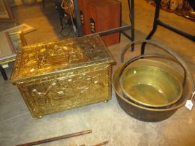 Brass Coal Box and 2 Jam Pans