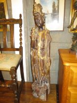 Chinese Pottery Part Gilded and Patinated Figures, 104cm