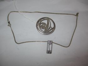 Silver Rennie Mackintosh Brooch and Pendant with Chain