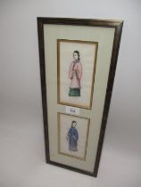 Two Chinese Miniature Watercolours, framed as one, each 15x8cm