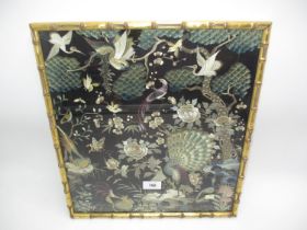 Chinese Silk Needlework Picture of Exotic Birds and Flowers, 38.5x35cm