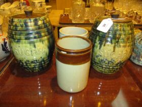 Two Victorian Scottish Pottery Sugar Barrels and 2 Pots