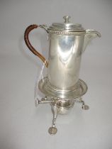 Walker & Hall Silver Coffee Pot with Wicker Bound Handle, Sheffield 1926, on a Silver Plated