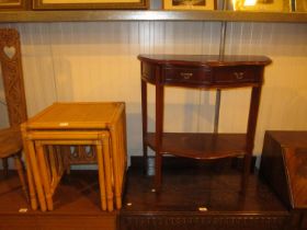 Reproduction Mahogany Hall Table and a Wicker Top Nest of Tables