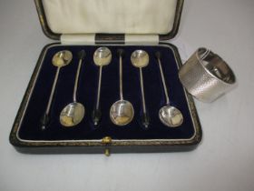 Cased Set of 6 Silver Coffee Spoons, Sheffield 1922, and a Silver Napkin Ring