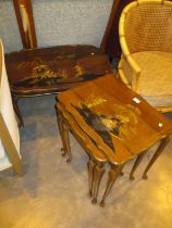 Chinoiserie Lacquered Walnut Coffee Table and Nest of Tables