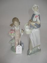 Two Lladro Figures of a Woman with a Chicken and a Girl with a Bird, I13A, 5271