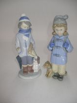 Lladro and Nao Figures of Girls with Dogs