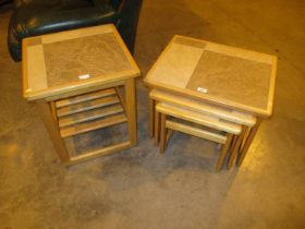 Oak and Tiled Nest of 3 Tables and Matching Pair of Lamp Tables