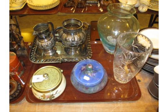 Victorian Silver Plated Sugar and Cream and Basket, Royal Bonn Pot and 3 Glass Items