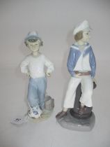 Lladro Rotary International Figure of a Boy Footballer and Another of a Boy with a Pond Yacht, 4810