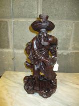 Chinese Carved Wood Figure of a Fisherman, 40cm