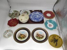 Pair of Brownfield Porcelain Cabinet Plates Printed and Painted with Game Birds, 25cm, along with