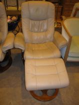 Morris Furniture Beige Leather Lounge Chair with Stool