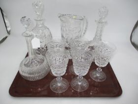 Five Edinburgh Crystal Wine Goblets, 3 Crystal Decanters and a Water Jug