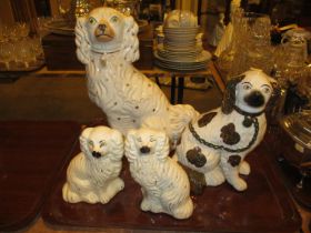 Five Staffordshire Pottery Spaniels