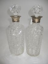 Pair of Silver Mounted Crystal Decanters, London 1935