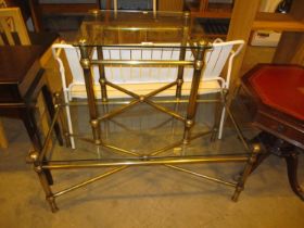 Brass and Glass Coffee Table and Lamp Table