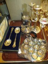 Cased Pair of Silver Plated Spoons, Napkin Rings etc