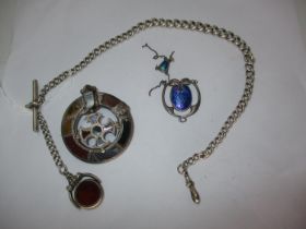Silver Watch Albert with Fob, Charles Horner Silver and Enamel Faulty Necklace and a Victorian Agate