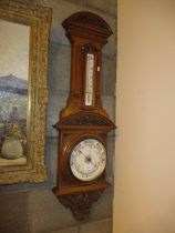 Victorian Carved Walnut Aneroid Barometer