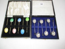 Cased Set of 6 Silver Coffee Spoons, Sheffield 1917, along with a Cased Set of 6 Gilt and Enamel