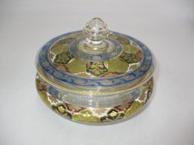 Early 20th Century Continental Cut Glass Powder Box having Gilt and Coloured Decoration