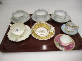 Continental Porcelain Hand Painted Coffee Cup and Saucer and 6 Victorian Cabinet Cups and Saucers
