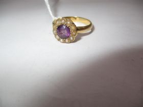 18ct Gold Amethyst and Pearl Ring, 2.9g, Size J